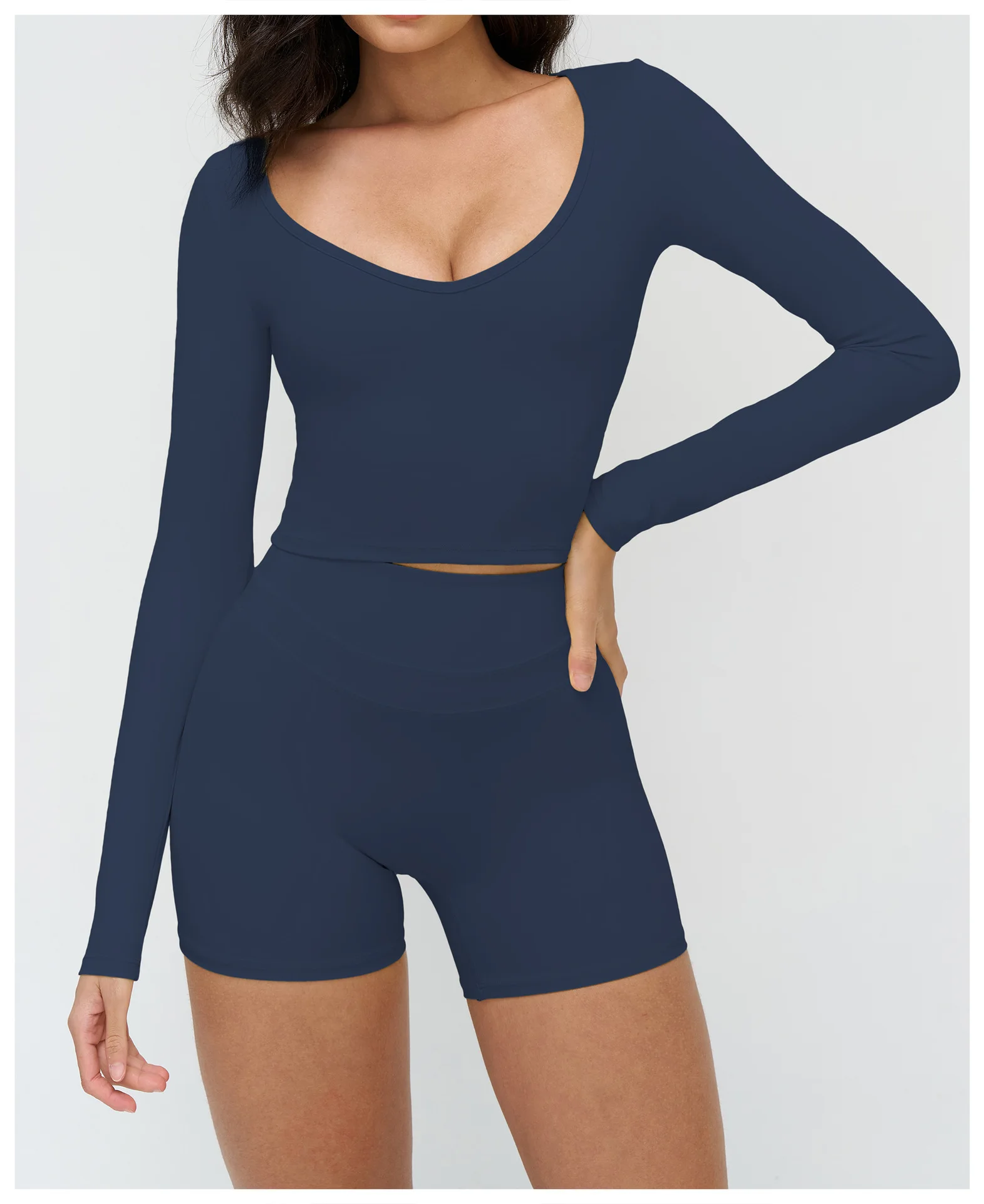 Haut Yoga Femme Manches Longues Col V