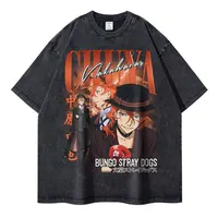Nakahara Chuuya T-shirt Vintage Washed Anime Bungo Stray Dogs T Shirts Oversized Streetwear Dazai Osamu Atsushi Tops Tees Men 1