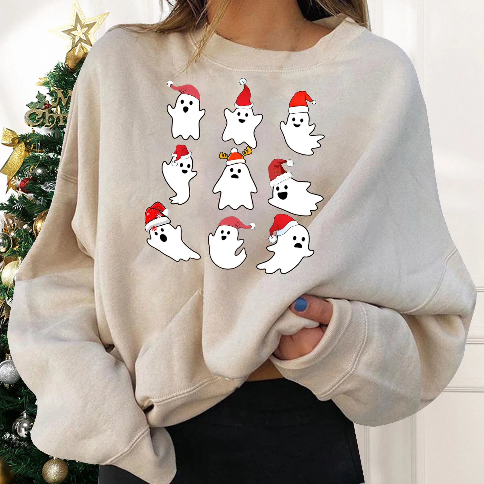 

Christmas Sweatshirts For Women Halloween Noel Navidad Snowflake Santa Claus Elk Print Pullover Soft Warm Hoodies For Women худи