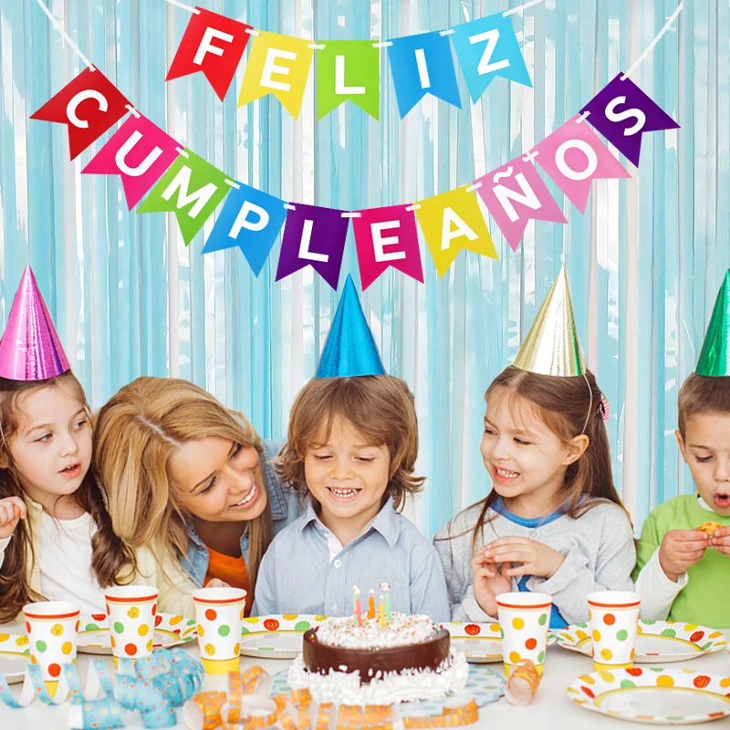 Party Decorations Birthday Banner Birthday Streamers 1set Paper Bunting Garland spanish language Banners Flags Birthday Party Happy Birthday Decoration Supply Baby Shower Decoration
