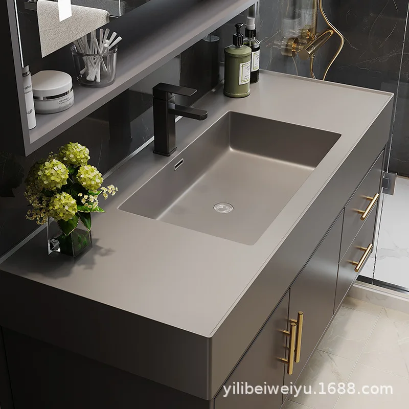 Manufacturers direct bathroom cabinet combination simple solid wood one basin face wash basin toilet washing table bathroom 5
