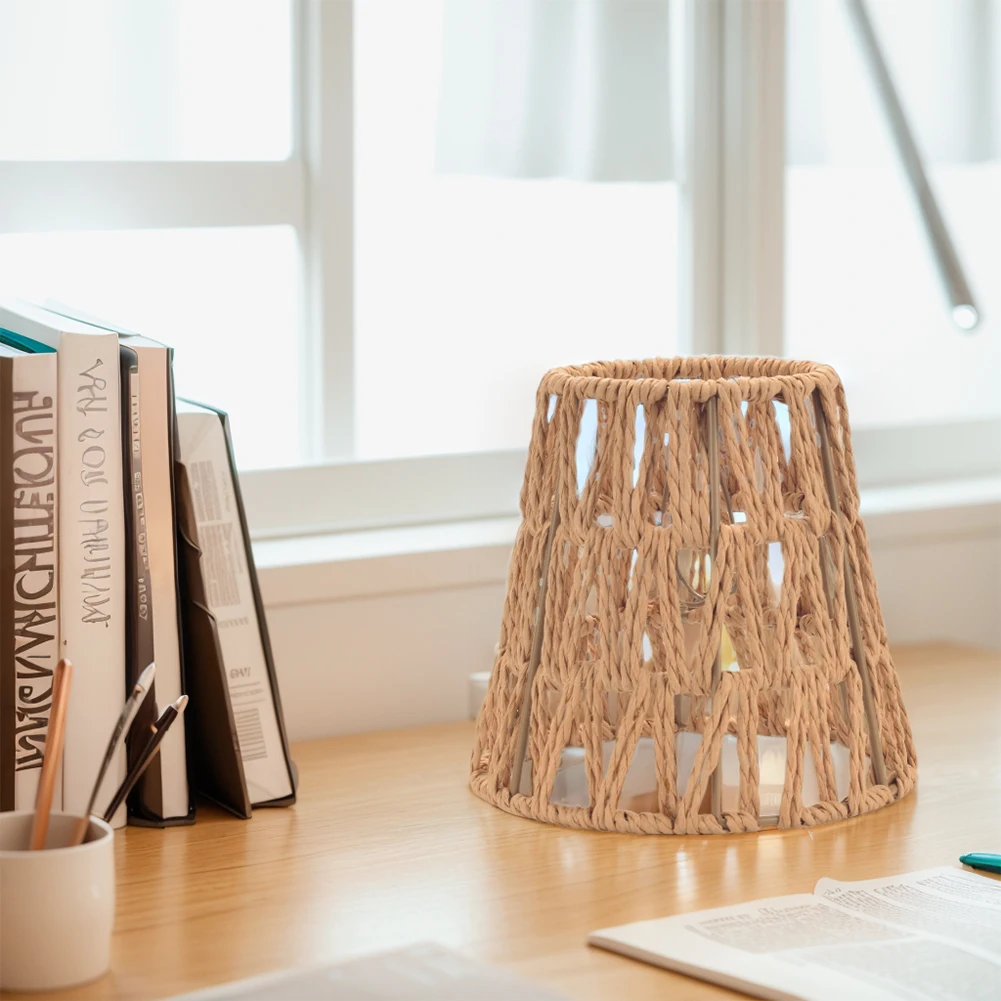 Paper Rope Lamp Shade Woven Hanging Lamp Shade Decorative Tabletop Lamp Shade Creative Wall Sconces Light Cover for Hanging Lamp
