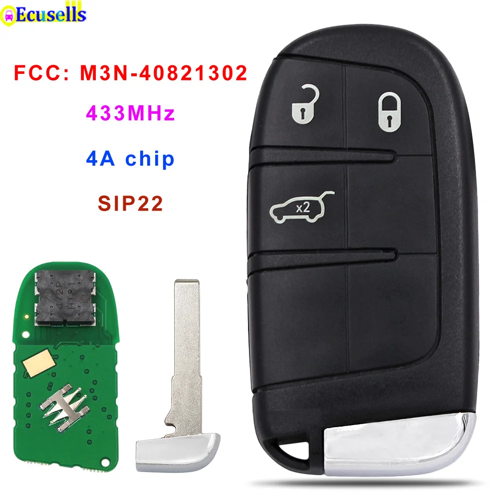 3 Button Replacement Keyless Remote Smart Proximity Key 433MHz 4A Chip