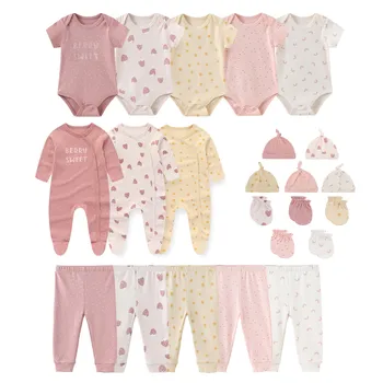 23PCS Set regalo per neonato 100% cotone tuta + cappello + guanti + pantaloni vestiti per neonato 0-6M vestiti per bambina animale tinta unita