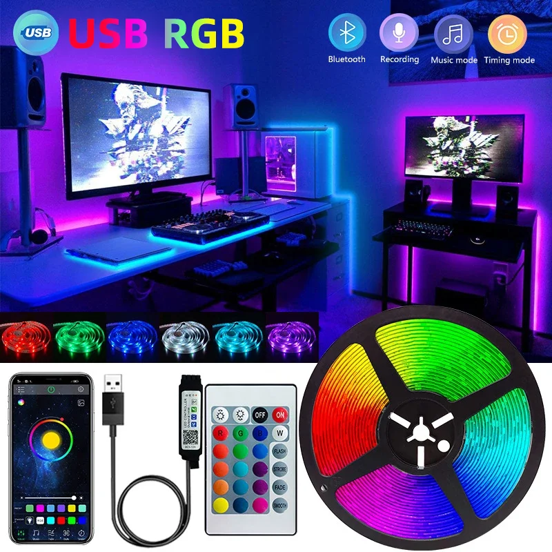 3535 USB LED Strip Light Bluetooth RGB 5V 1M-30M RGB Lights Flexible LED Lamp Tape Ribbon TV Desktop Screen BackLight Diode Tape