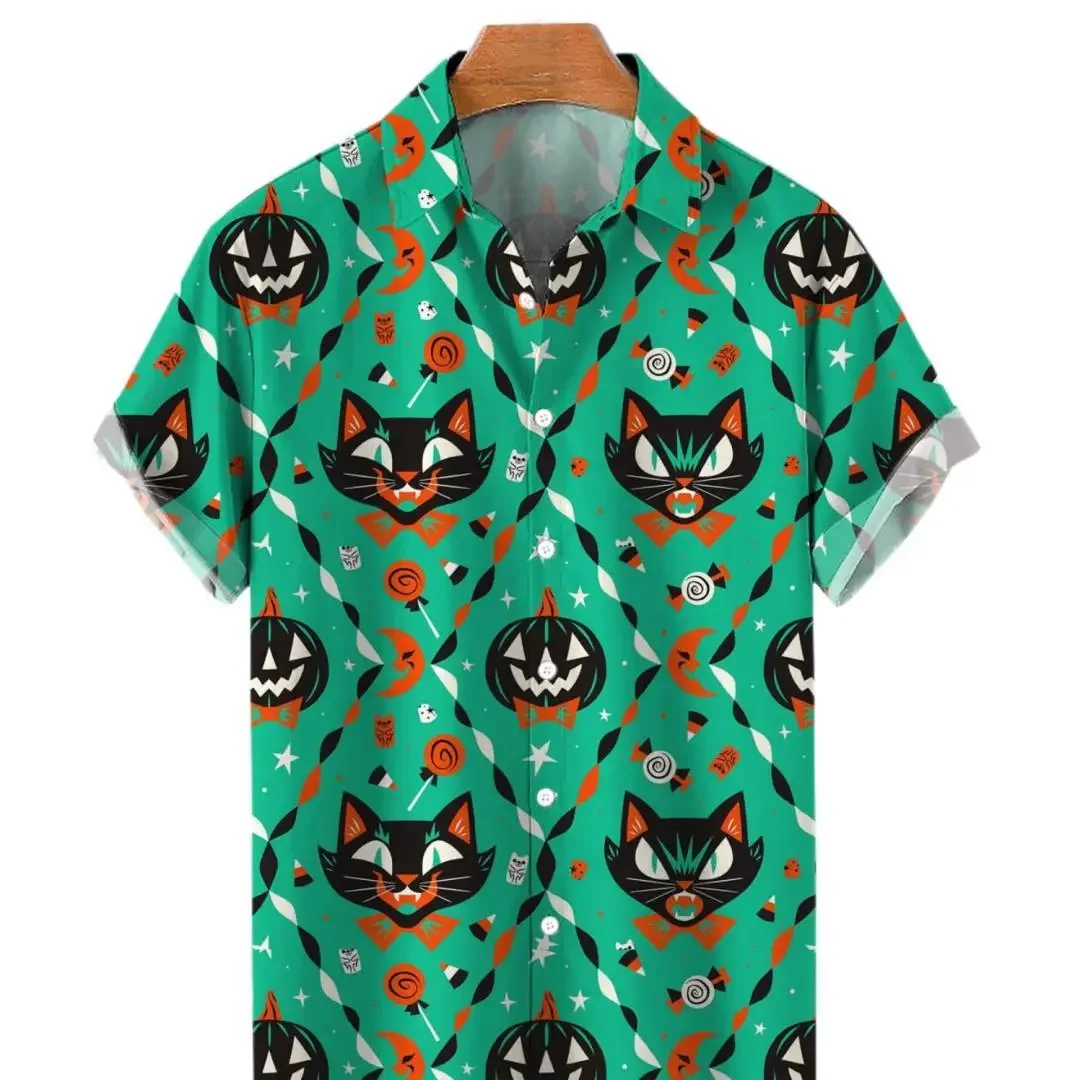 

Мужская Летняя винтажная рубашка с коротким рукавом и 3D-принтом