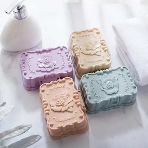 

Bathroom Accessories Waterproof Soap Box Organizer With Lid European Style Travel Soap Cover Plastic 1PC Rose Carved