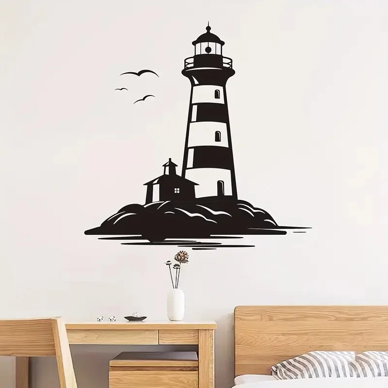 Lighthouse Landscape Painting Wall Stickers Island Bright Wall Home Cabinet Door Decoration Vinyl Car sticker