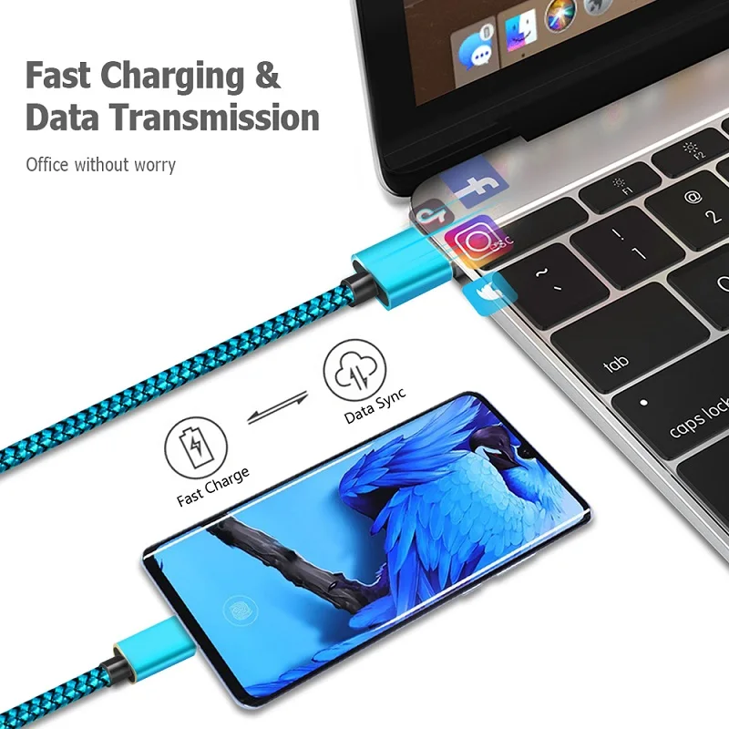 High-Speed USB A to Type C Nylon Braided Charging & Data Cable - Durable Android Phone Accessory, 1M/2M/3M Lengths