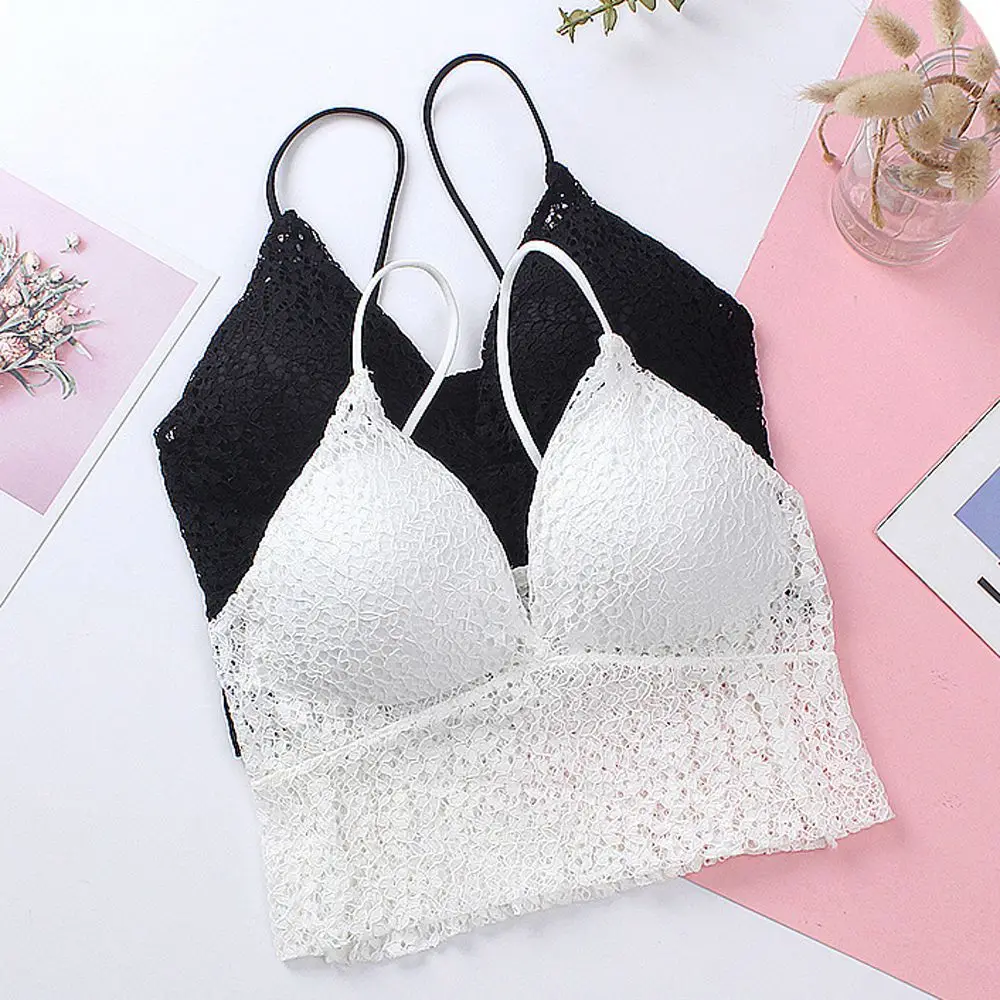 

Simple Seamless Shoulder Strap Breathable Backless Solid Color Women Camisoles Sexy Tanks Lace Bra Invisible Crop Tops