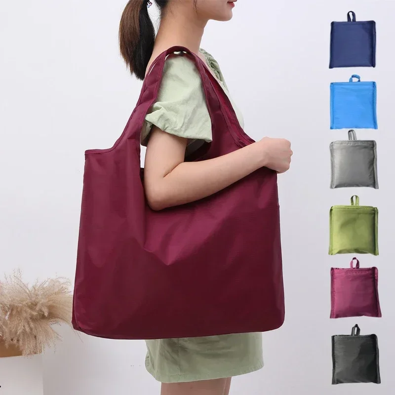 

FLB01 Eco-Friendly Folding Shopping Bag Reusable Portable Shoulder Handbag for Travel Grocery simple solid color grocery bag