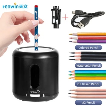 Tenwin 귀여운 전기 연필 샤프너, 자동 샤프닝, 학교 사무실 용품, 귀여운 문구, 6-8mm 컬러 펜, 무료 배송