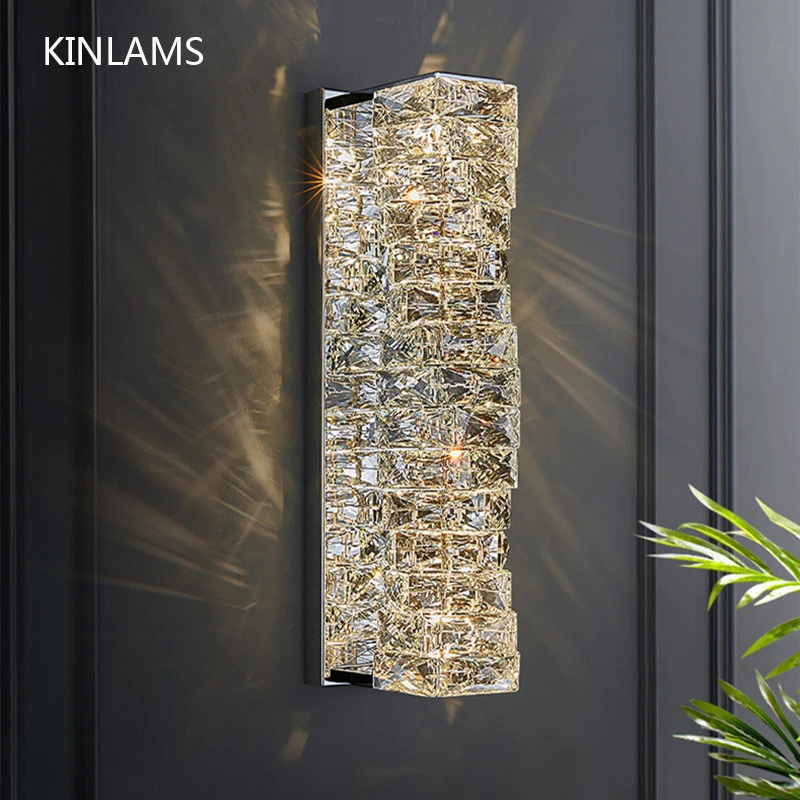 

Modern Luxury LED Crystal Wall Lamp Living Room Background Bedroom Bedside Lamp Creative Interior Villa Hotel Bathroom WallLight