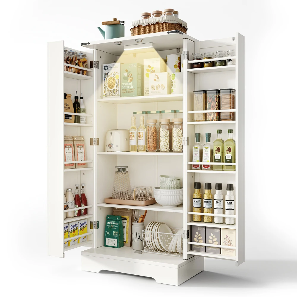 Weißer Bedruckter Landhausstil Küchenschrank LED-Esszimmerschrank mit 2 Türen Verstellbare Regale Platzsparender Haushaltsorganizer – Detail 1