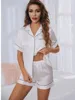 101354-826a0f.jpg Ensemble pyjama d'été en Satin de soie pour femmes, vêtements de nuit boutonnés, manches courtes, hauts et Shorts, deux pièces, vêtements de détente