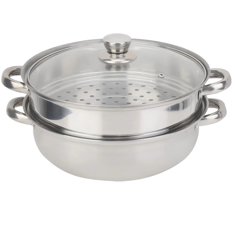 Stainless Steel 2-Layer Steamer Pot Cooker 27cm/11in Double Boiler Soup Steaming Kitchenware Cookware Set