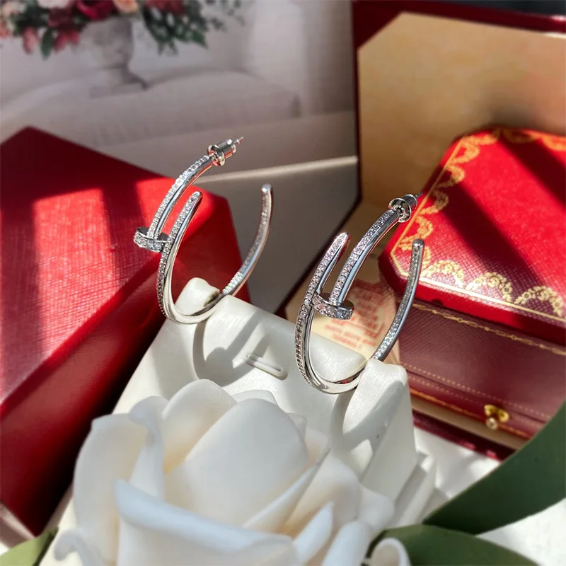 Fashion curved nail large ring nail irregular geometric glitter set zircon earring bracelet