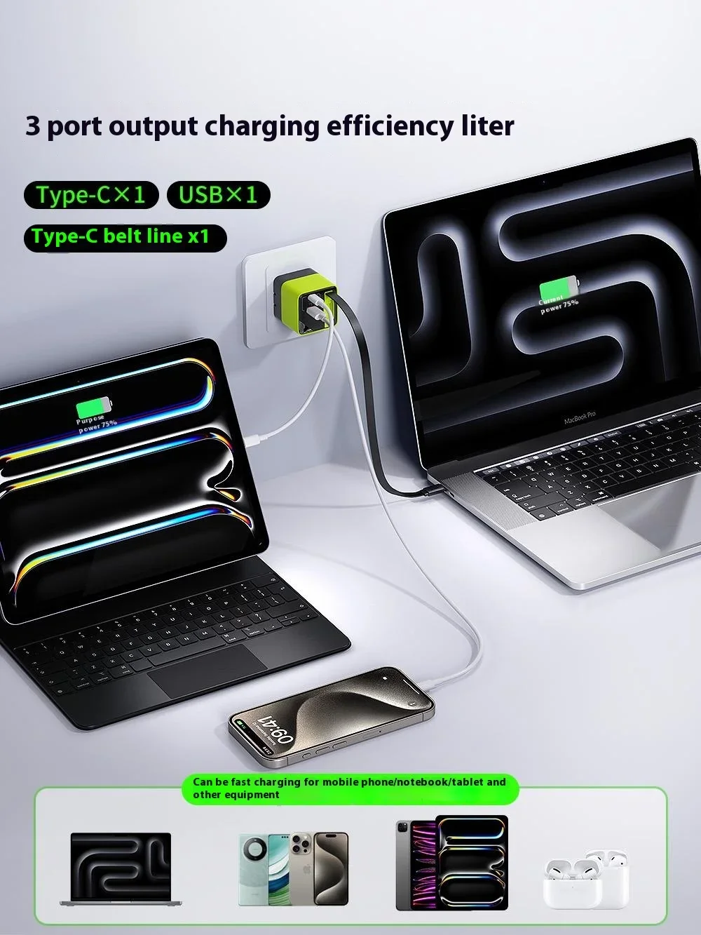 Wekome U39 65W Gallium Nitride Charger Socket Fast USB Type-C Charger Fast Charging For Iphone Android Smartphone Gamer Gifts
