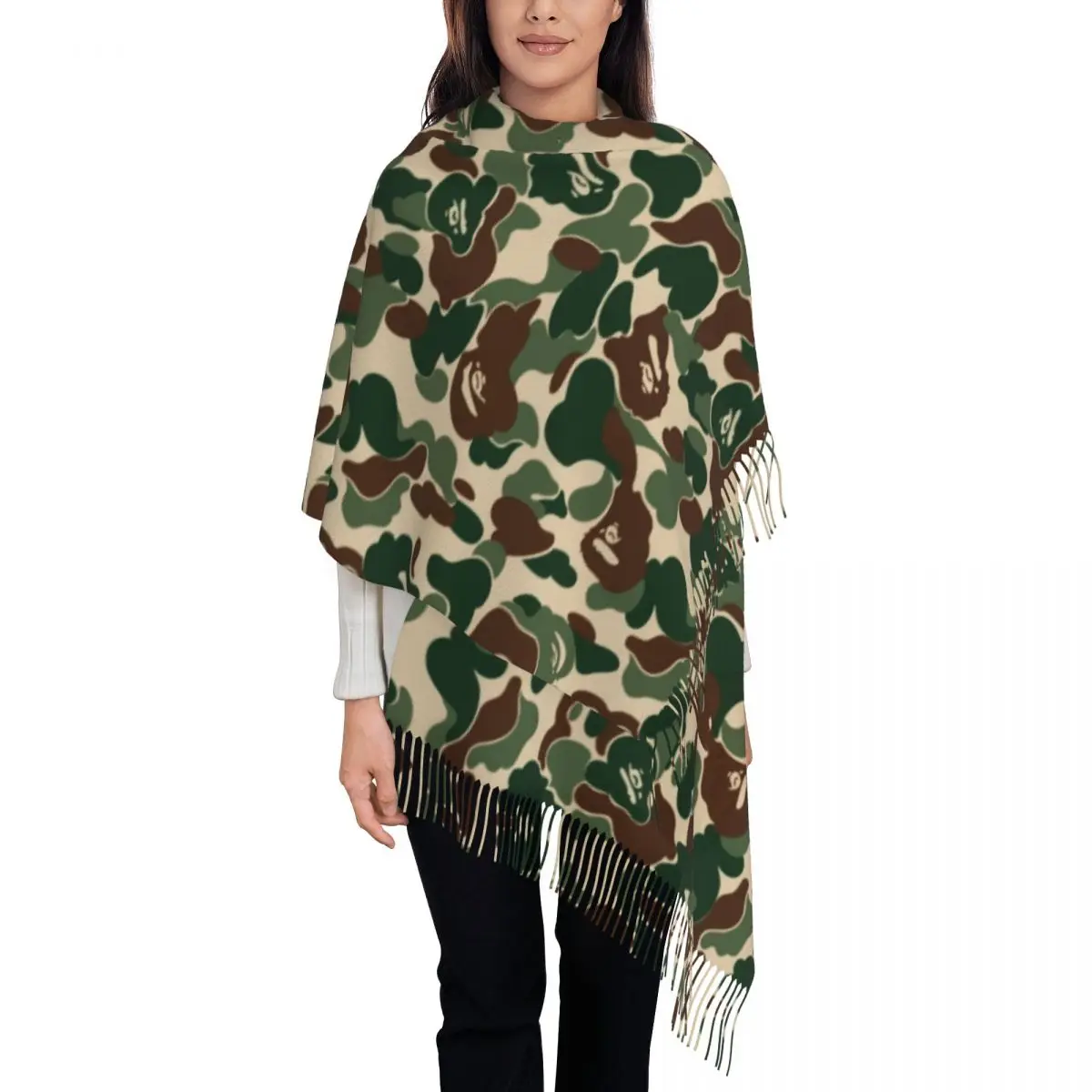 

Ladies Large Green Camouflage Scarves Women Winter Fall Thick Warm Tassel Shawl Wrap Camo Design Pattern Scarf