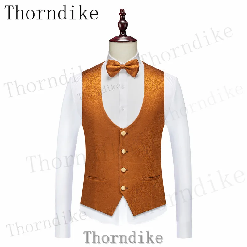 Thorndike Orange Mens Suits 3 Piece Casual Tuxedos for Wedding Groomsmen Suits Men (Blazer + Vest + Pant)