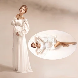 White Maternity Lace Dress Pregnant Photography Props Royal Style Pregnancy Maternity Photo Shoot Long Dress Nightdress