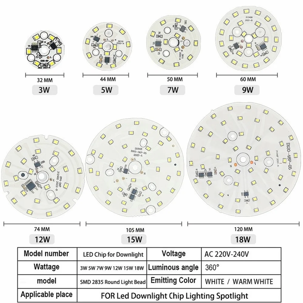 LED Chip for Downlight 3W 5W 7W 9W 12W 15W 18W SMD 2835 Round Light Beads AC 220V-240V Led Downlight Chip Lighting 10pcs Led Lamp Beads Led Chip