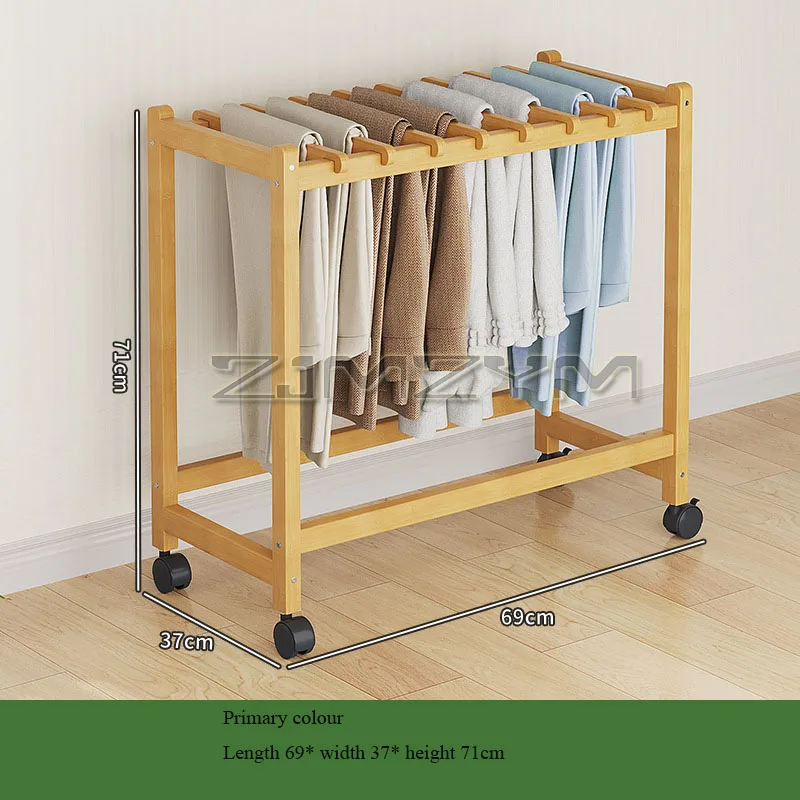 Movable Pants Rack Beech Pants Hanger Multi-Functional Clothes Rack With Rotating Wheels Mobile Hook Shelves For Bedroom Storage