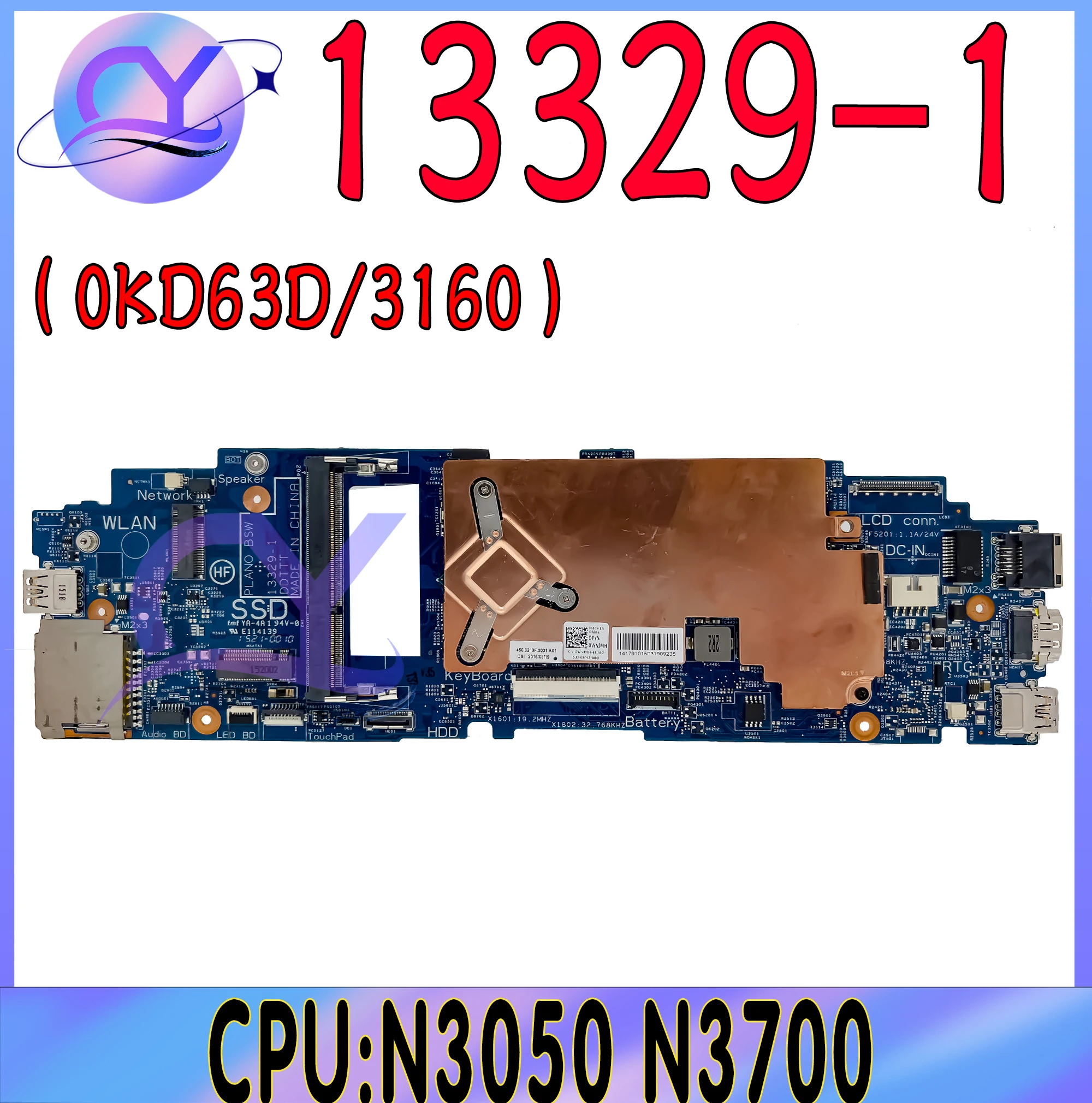 

13329-1 Mainboard For Dell Latitude 11 3160 0KD63D Laptop Motherboard With N3050 N3700 DDR3L