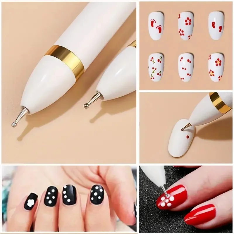 4 in 1 Nail Dotting Pen Creative DIY Nail Art Dotting Painting Tools Rotatable Ballpoint Dotting Tools Nail Point Drill Pen 6