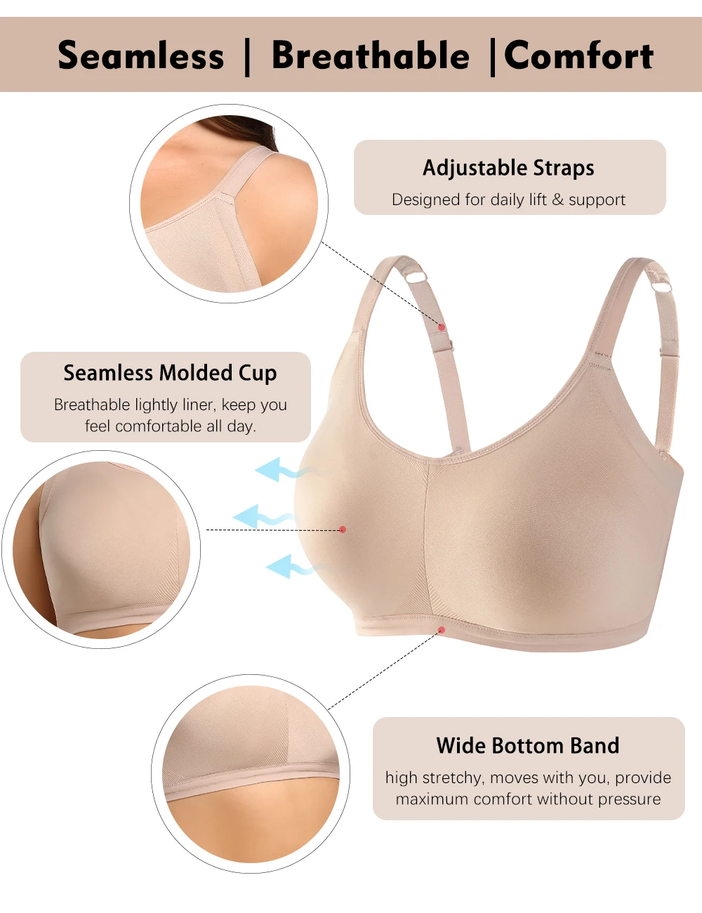 Seamless Bra Women Comfort Wireless Full-Coverage Bras Female Push Up Sexy Lingerie Underwear Wide Shoulder Straps Intimates
