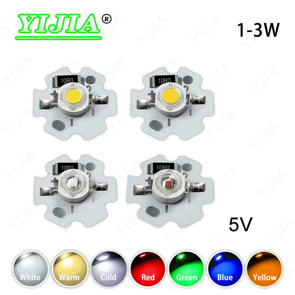 LED Light Beads 1W 3W DC5V Warm White Red Green Blue Yellow Full Spectrum Plant Growth LED Chips With 20mm Star PCB For DIY