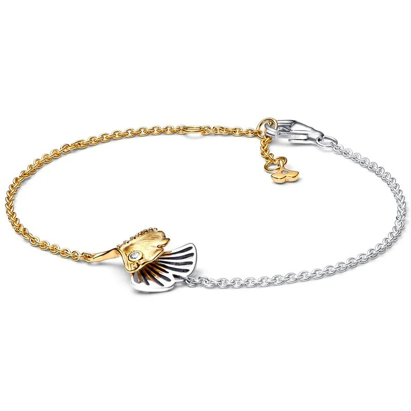 

Original Moments Double Gingko Leaves Two-tone Chain Bracelet Bangle Fit Women 925 Sterling Silver Bead Charm Fashion Jewelry