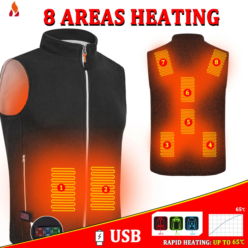 Heated Vests Winter Outdoor Fishing Usb Thermostatic 8 Area Heating