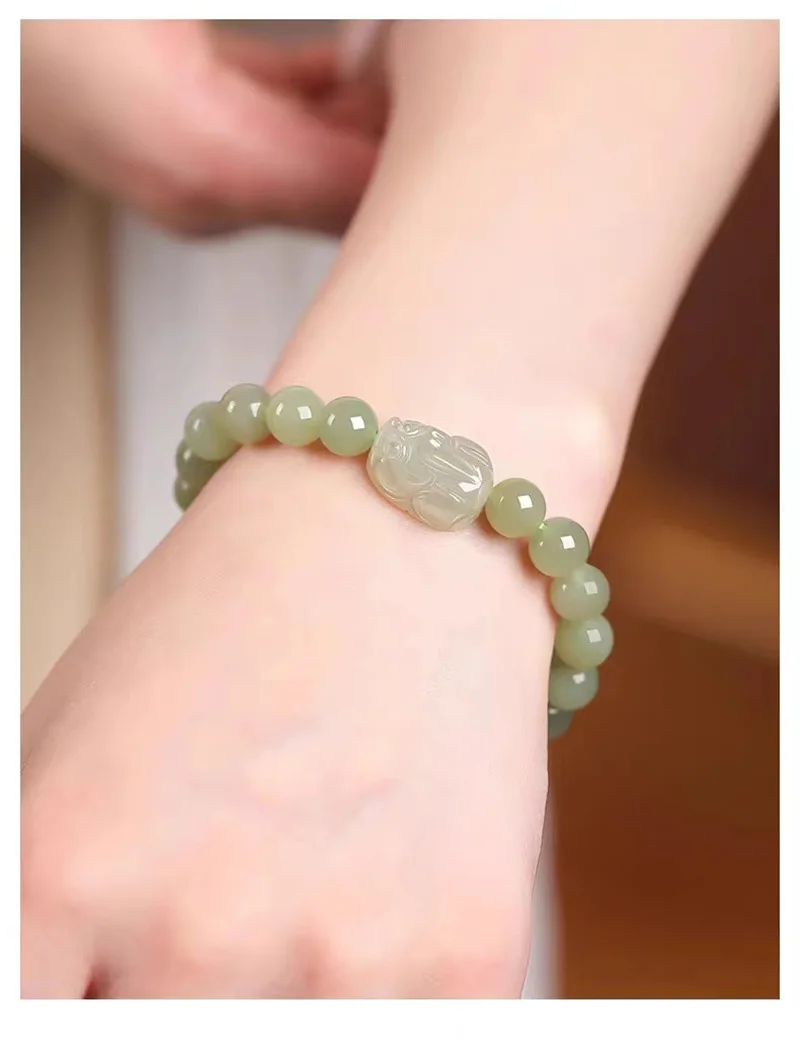 Ethnischer Stil Brave Female Couple Jade Authentische Hotan Jade Handschnur Blaues Jade Armband Männliches Handschnur-Armband – Detail 5