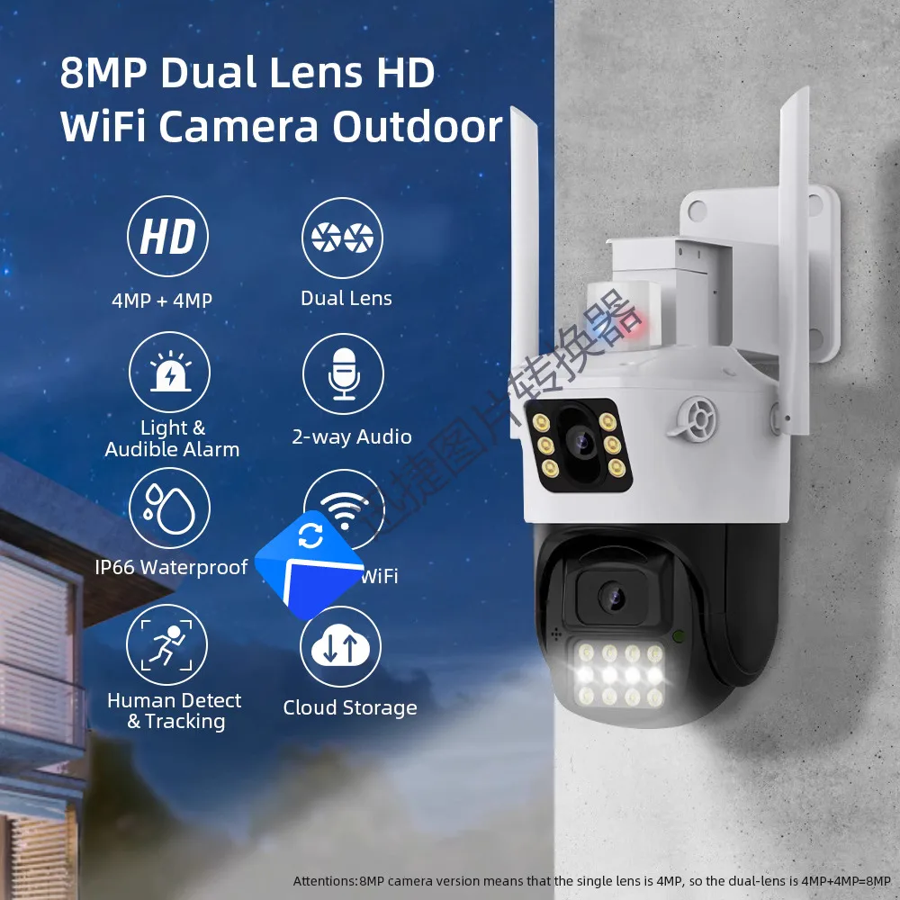 4Mp Uhd Icsee App Dual Lens Ip Dome Camera Ai Rilevamento Umanoide Full Color Security Cctv Intercom Baby Monitor