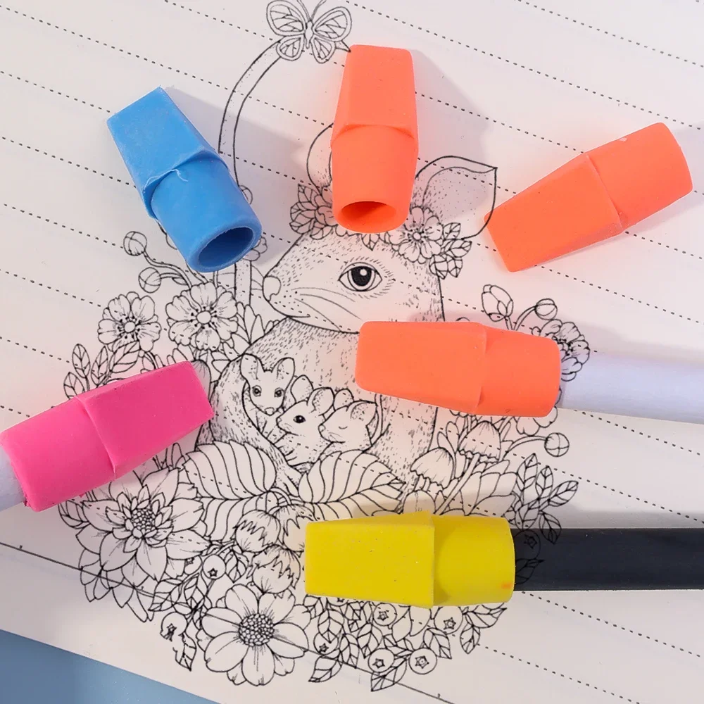 Pencil Eraser 2 In 1 Color Erasers Top Protector Caps Portable Mini Chisel Shape Student Painting Correction Stationery