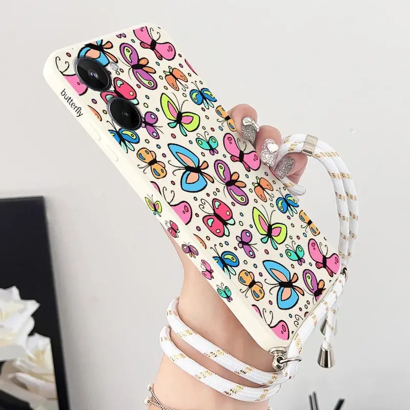Butterfly Charm Silicone Crossbody Lanyard Phone Case