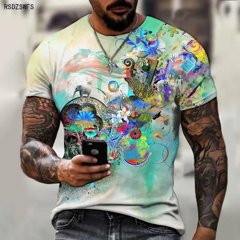 

Retro painted Spanish retro style men's summer T-shirt shirt o-neck Breathable cool sports fashion casual top