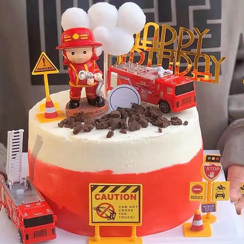 Fire ladder truck water tank cake topper for 1st birthday party