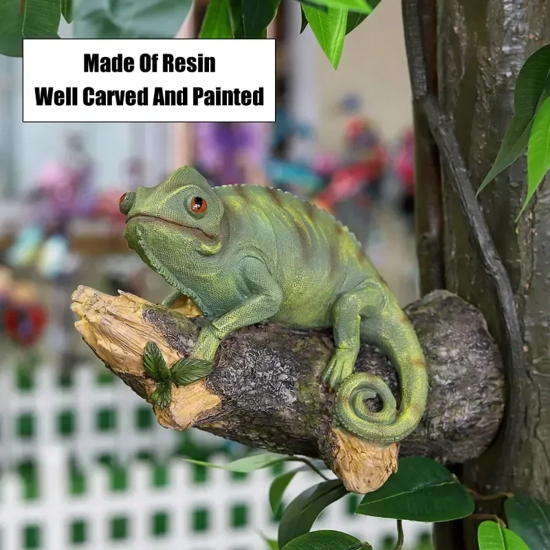 Resin Chameleon Statue Wall Mount Lizard DIY Outdoor Garden Tree Decoration Sculpture Home Office Garden Decor Ornament