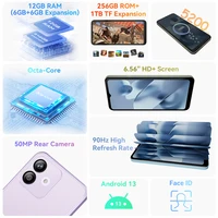 Cubot Note 40 Smartphone, 12GB RAM (6GB+6GB Extended) + 256GB ROM, 50MP Main Camera, 6.56" 90Hz Display, 5200mAh Battery, GPS 2