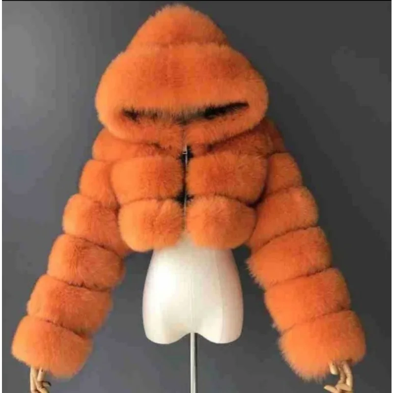 High-end Quality 2023 Autumn Winter Hooded Fur Coat Women Streetwear Luxury Brand Fluffy Jacket Thickened Warm Faux Fur Coat