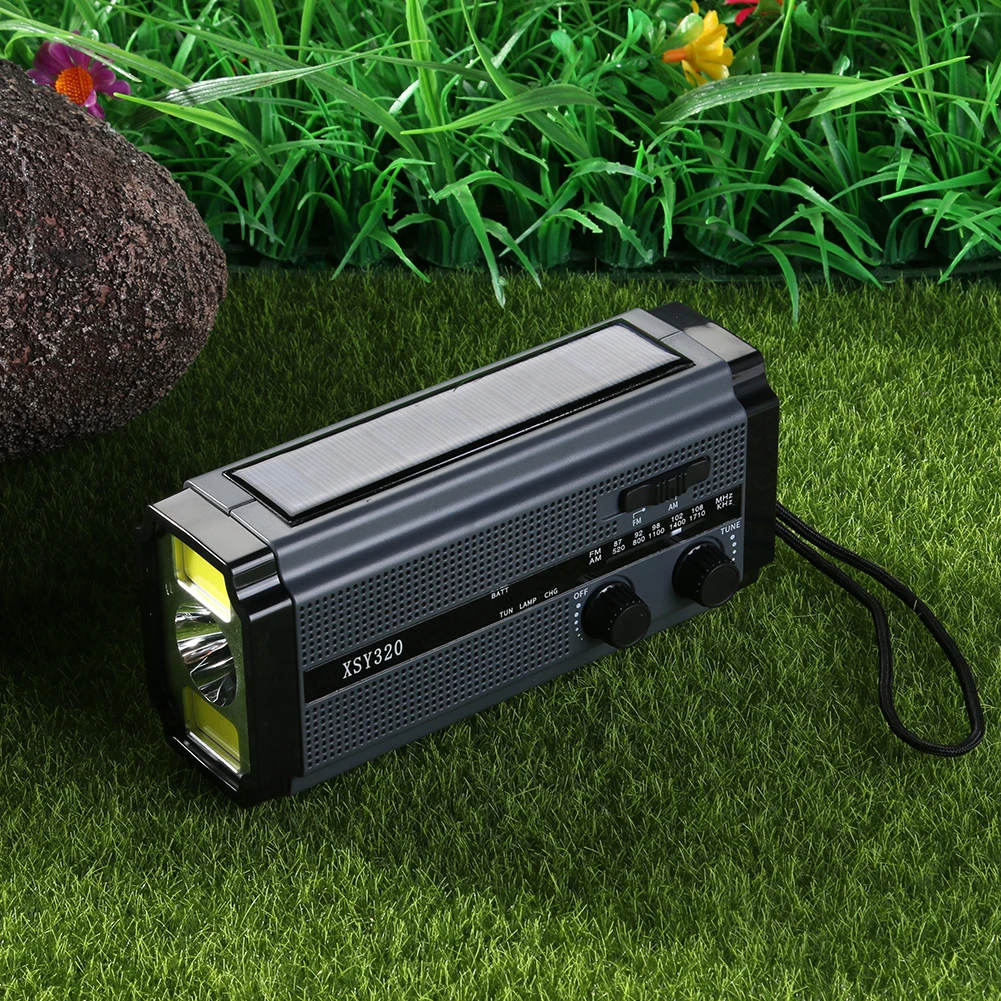 태양열 핸드 크랭크 비상 라디오 손전등, 독서등 AM/FM SOS (회색)