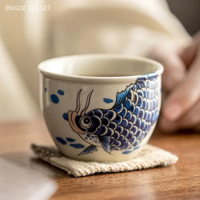 Chinese Arowana Teacup Home Ceramic Master Cup Retro Tea Set Accessories Portable Beauty Meditation Cup Turkish Tea Cups