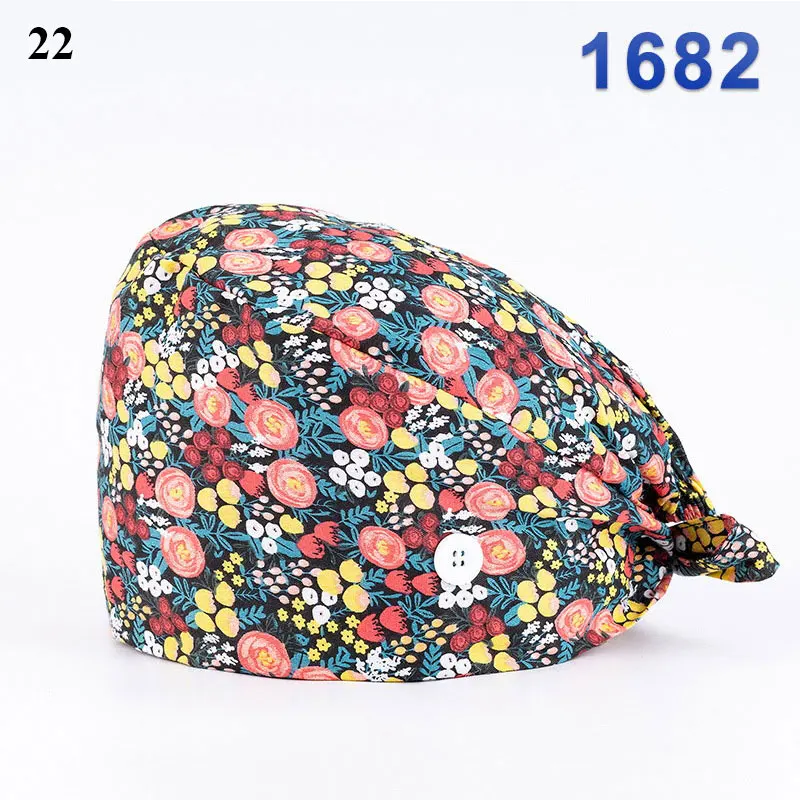 ski beanie Unisex Cotton Adjustable Scrubs Hats Floral Print Medical Caps Dental Clinic Work Hats Tieback Elastic Pet Grooming Nursing Cap winter cap