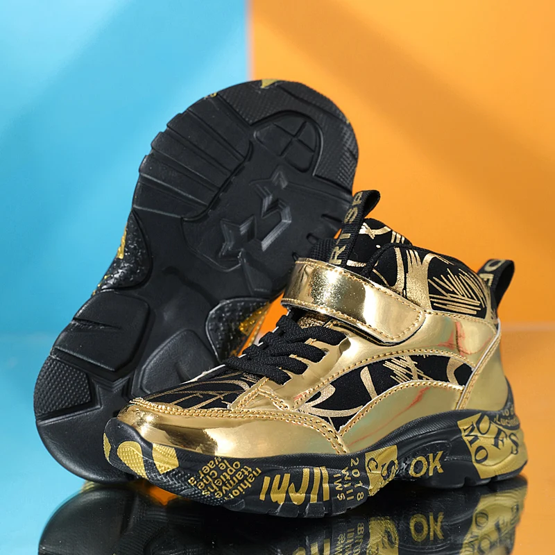 Description Picture 4 of itemTennis Shoes for Boys High Top PU Boots for Kids Outdoor Sports Non Slip Sneakers Free Shipping Childrens Basketball Shoes