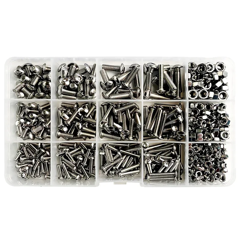 500pcs/Box M3 M4 M5 12Sizes Allen Hexagon Hex Socket Head Cap Flat Countersunk Screw Bolt Nut Set Kit Box 304 A2 Stainless Steel