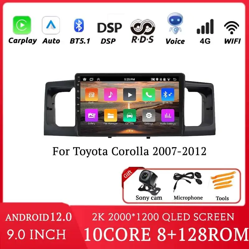

2K беспроводной Carplay для Toyota Corolla 2007-2012 Автомобильный мультимедийный видеоплеер с bluetooth-навигацией GPS dvd Автомобильный android 2din