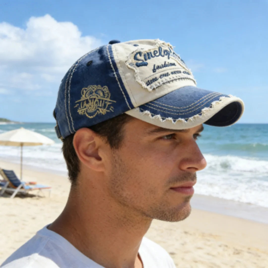 Verstellbare Baseballkappe aus gewaschener Baumwolle mit Haifisch-Stickerei für Herren, Distressed-Sonnenhut für Outdoor, Angeln und Reisen – Detail 20