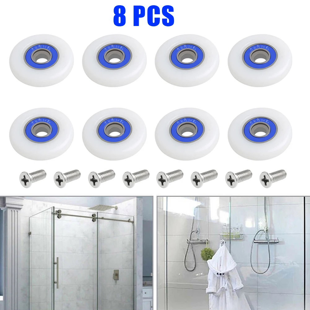 

8Pcs Shower Door Roller Runner Wheels 19/23/25mm Bathroom Shower Sliding Door Roller Wheel Runners Roller Fastener Pulley Wheels